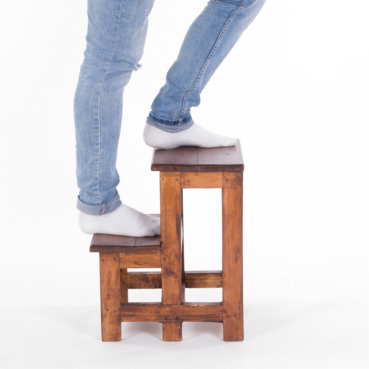 TRITTLEITER STEP 2 Stufen, Massivholz naturfarben - Braun, Holz (37/46/37cm) - DESIGN DELIGHTS