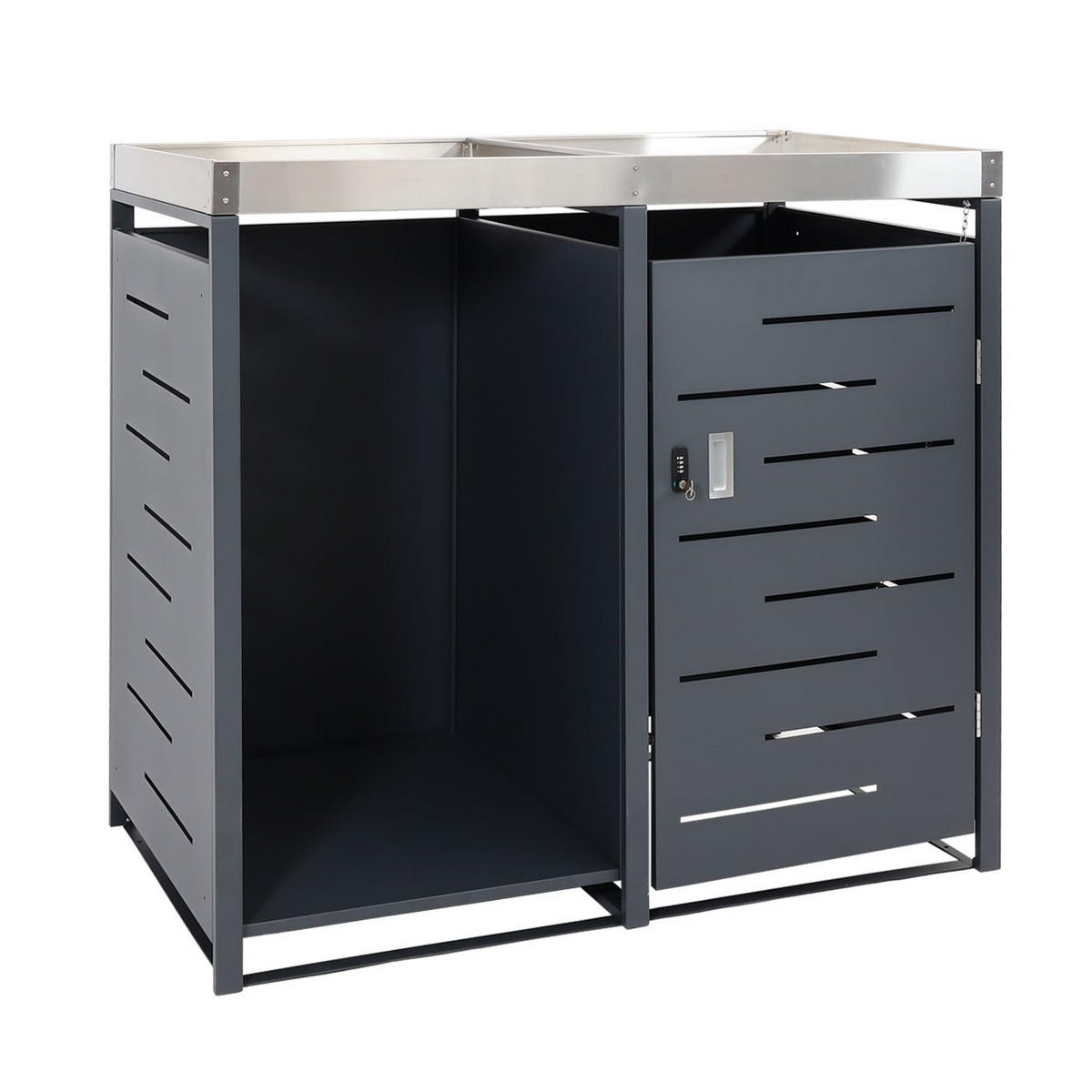 MÜLLTONNENBOX 1er mit Brennholzlager 125x130x80cm 1erweiterbar Metall 45kg Anthrazit - Anthrazit, Metall (130/125/80cm) - PROREGAL