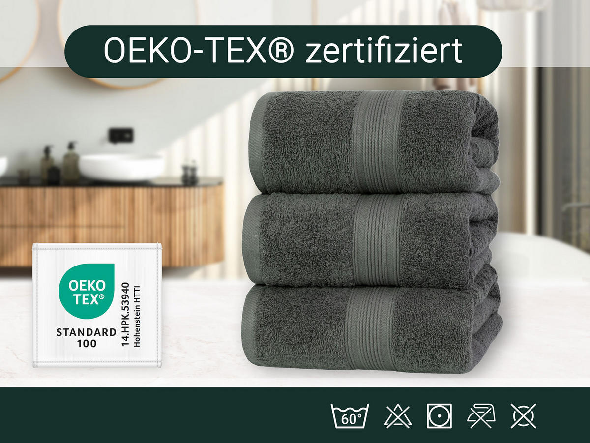 DUSCHTÜCHER, 3er-Set, 70x140 cm, 100% Baumwolle, Grau - Anthrazit, Textil (70/140cm) - Zollner