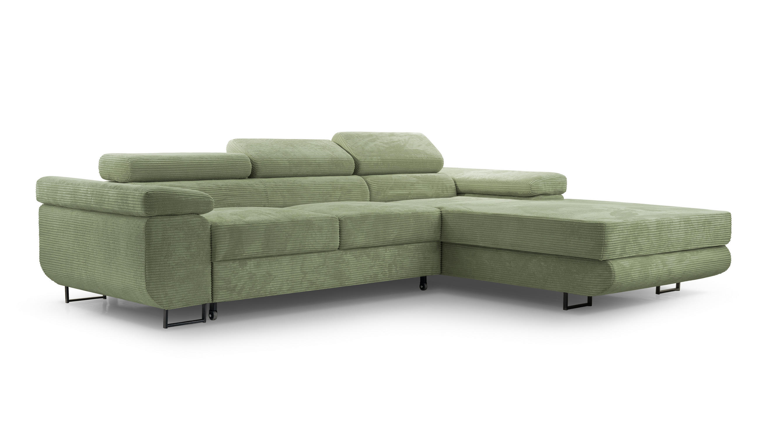 ECKSOFA L Form Arborio Salbeigrün 280/203/90 cm Rechts mit Schlaffunktion - Schwarz/Grün, Textil/Metall (280/203cm) - AX Living