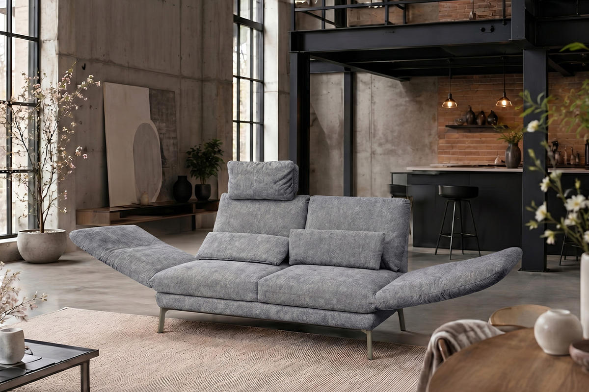 SOFA HOLLY Grau Flachgewebe - Braun/Grau, Textil/Metall (176/90/92cm) - KAWOLA