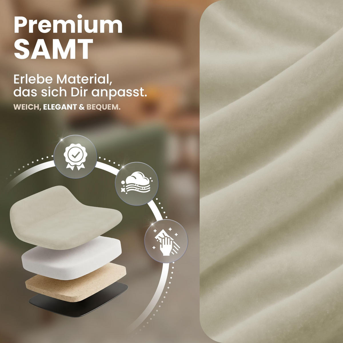 STUHL 4 Samt Creme - Creme/Schwarz, Textil/Metall (45/84/55cm) - CLP