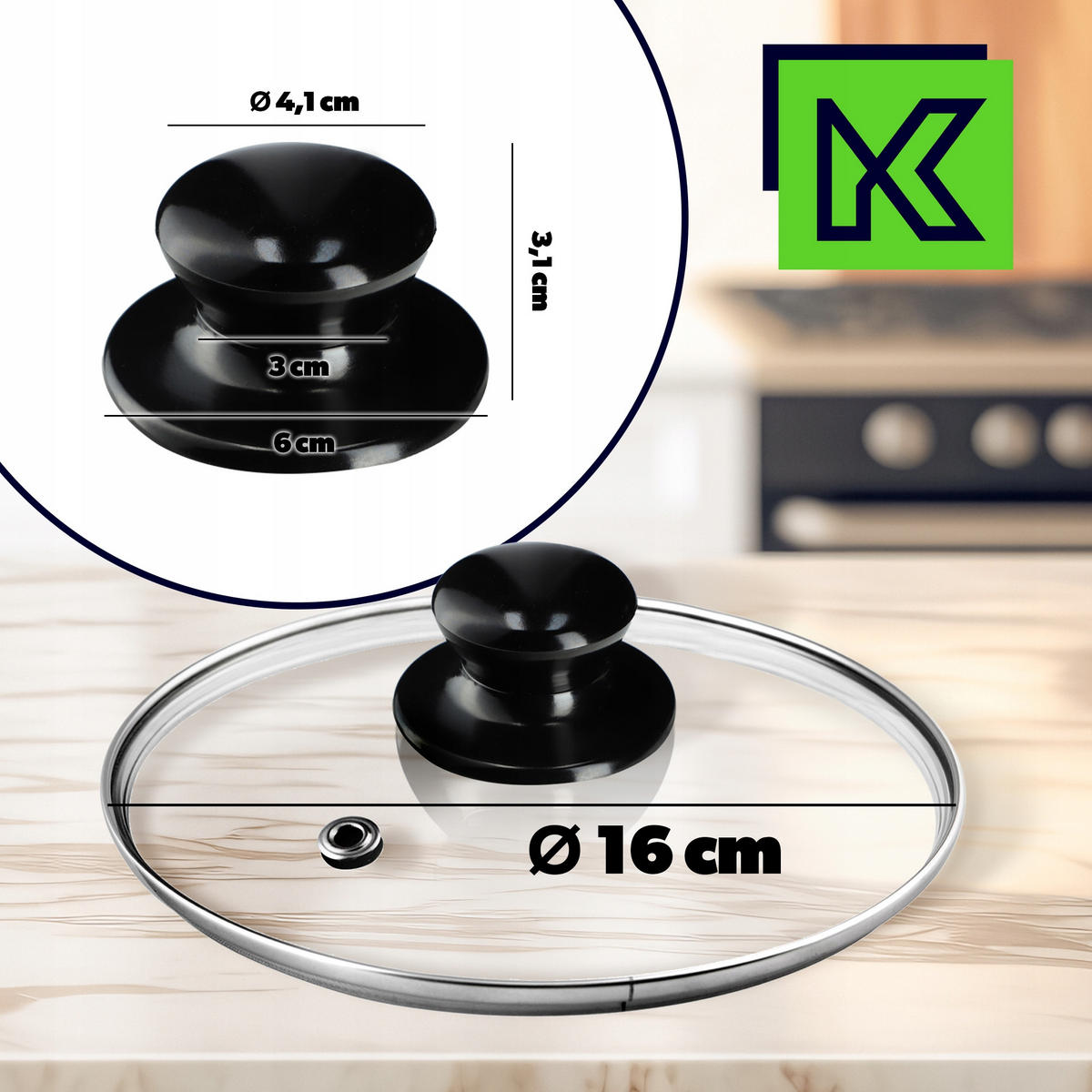 DECKEL mit schwarzem Griff, 16 cm, 1 Stück - Transparent, Glas/Kunststoff (16cm) - KADAX