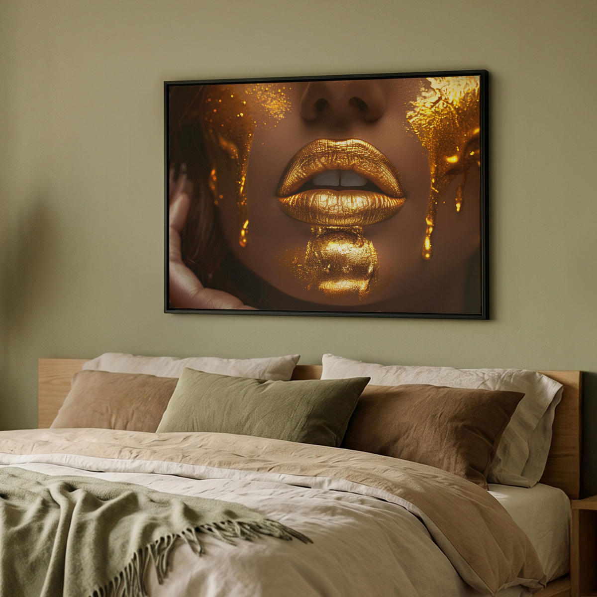 LEINWAND Bilder mit Rahmen - Frau - Gold - Luxus - Porträt - 100x70 - Goldfarben, Textil (100/70cm) - MuchoWow