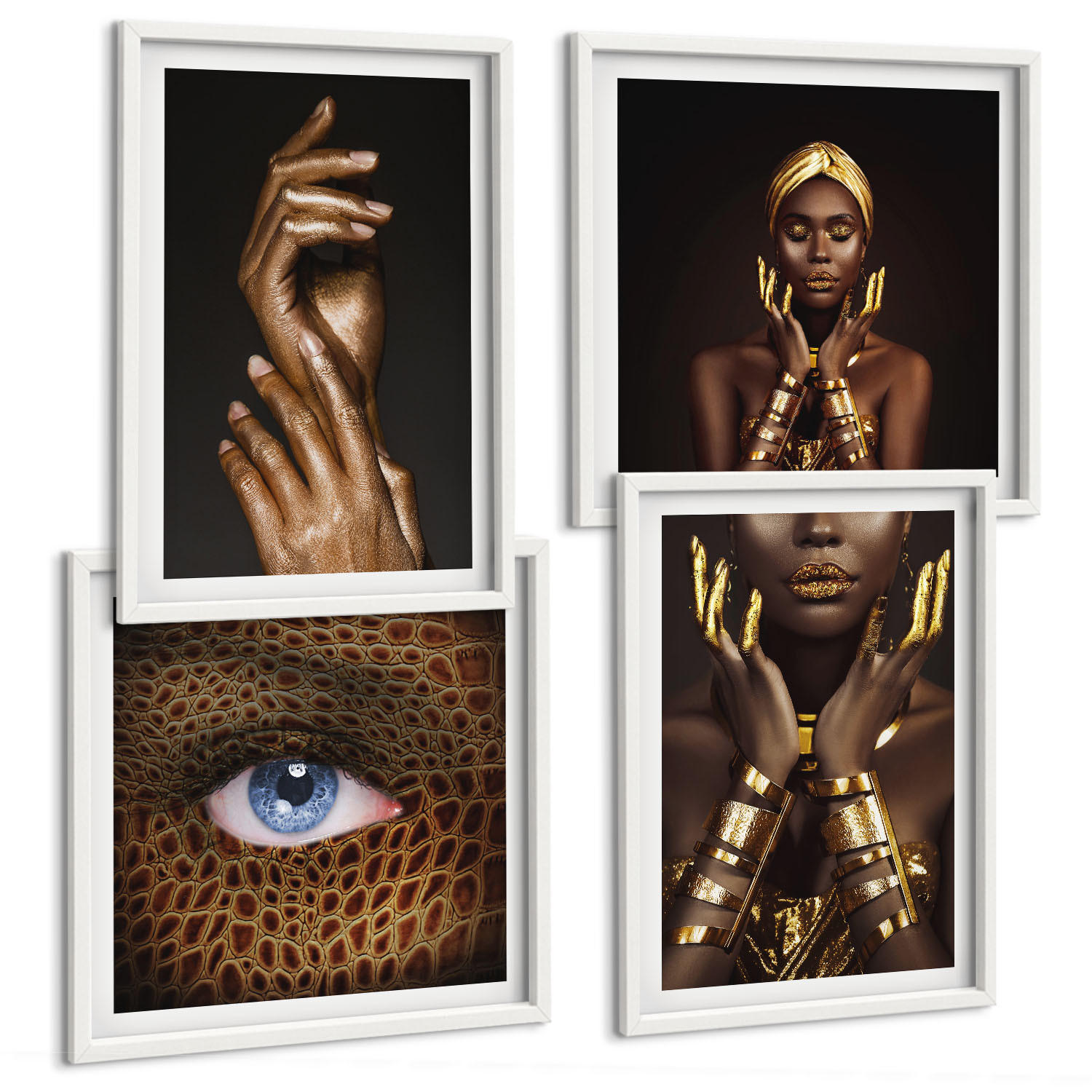BILDER SET 4er Set - 50x50 cm & 40x60 cm Weißer Rahmen - Künstlerische Porträts von Frauen - Weiß, Kunststoff (50/50cm) - TULUP