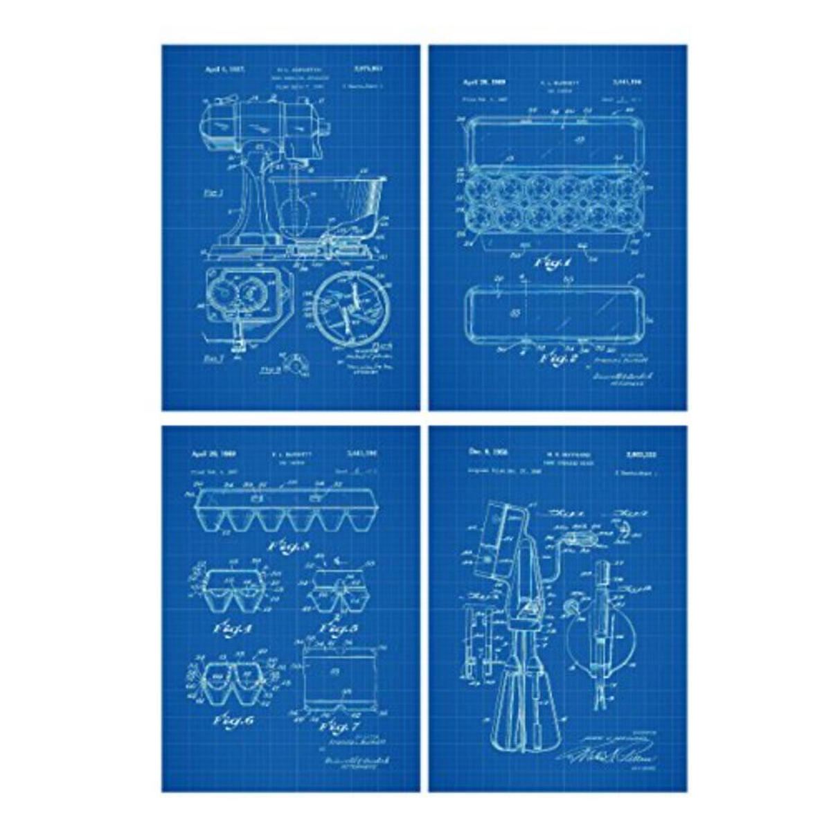 POSTER Set mit 4 Blau Kochfertig Das Hügelset A4 Rahmenlos - Klar, Papier (29.7/3cm) - Nacnic