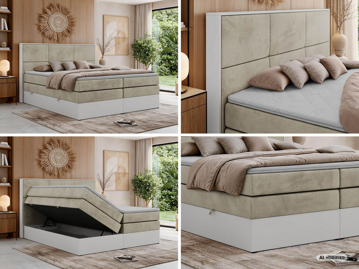 POSTEL BOXSPRING DELVIT KING 200/200 - Béžová Samet - Topper Visco - H3 - černá/béžová, textil/plast (200/200cm) - MKS