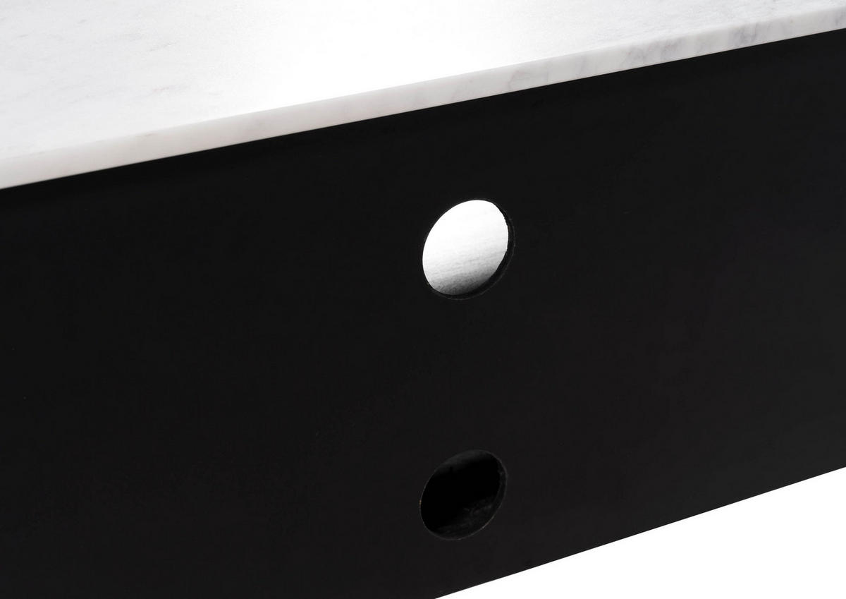 TV-BOARD Mango 200x36x51 schwarz lackiert / Marmor weiß BARCELONA #110 - Schwarz, Holz (200/51/36cm) - Massivmoebel24