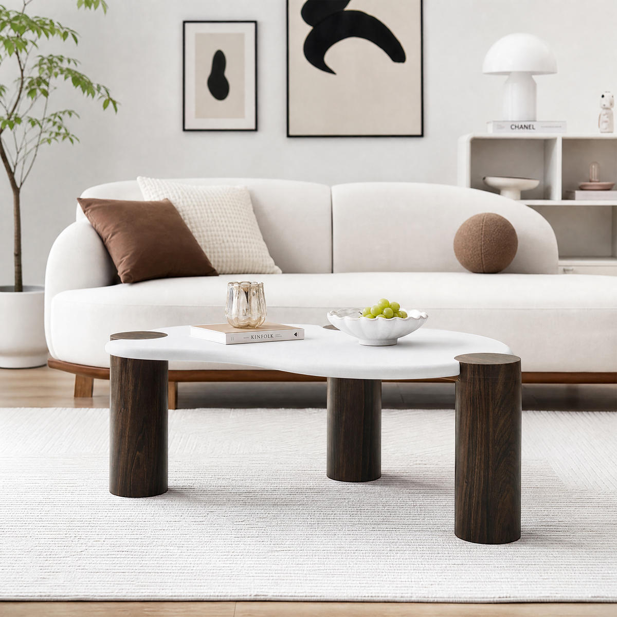 COUCHTISCH Holz 90 × 49 × 36 cm, Memphis-Stil, Walnussoptik - Weiß, Holzwerkstoff (49/90/35.5cm) - Hometopia