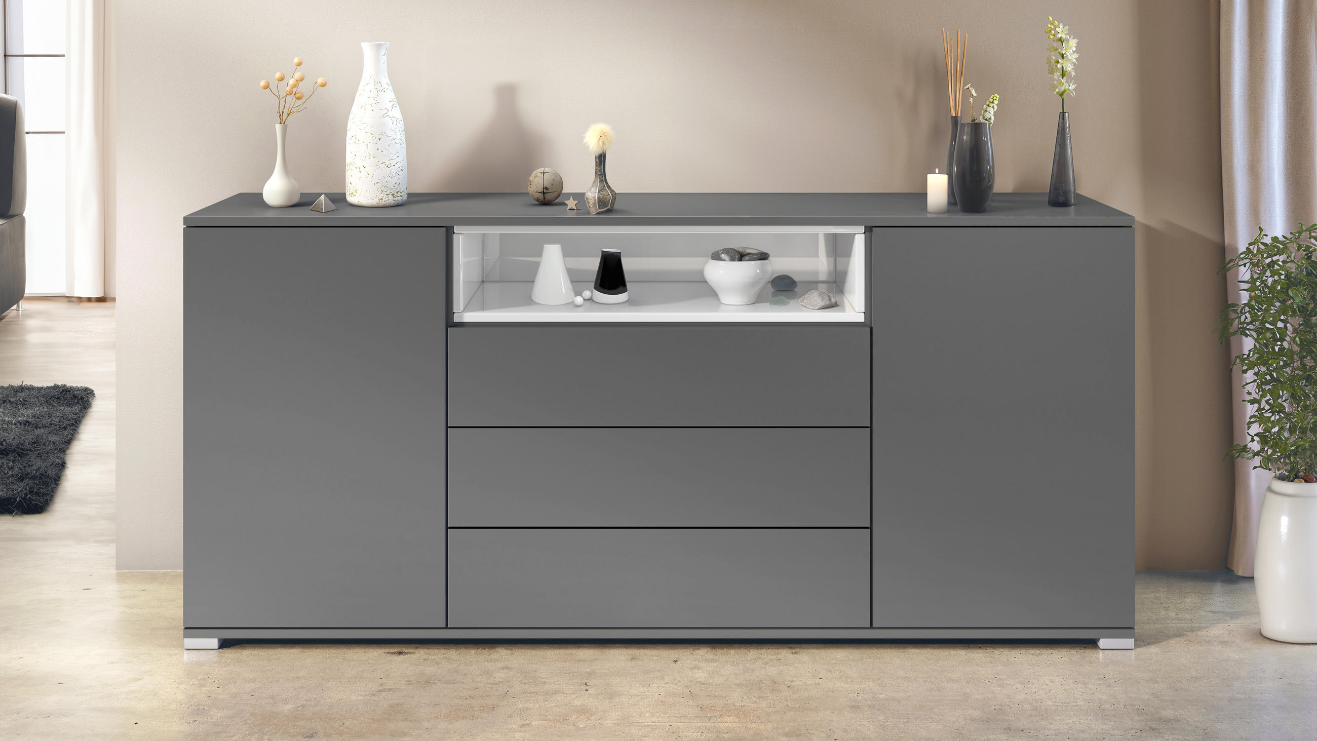 SIDEBOARD Skadu Weiß Hochglanz - Weiß Hochglanz, Holzwerkstoff (166.5/75.5/35cm) - Vladon