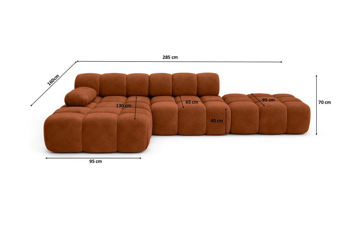 ECKSOFA L-Form Modular Mit Hocker, Veloursstoff Salvador, Braun, Links, Selia - Braun, Holz (285/160cm) - Kaiser Möbel