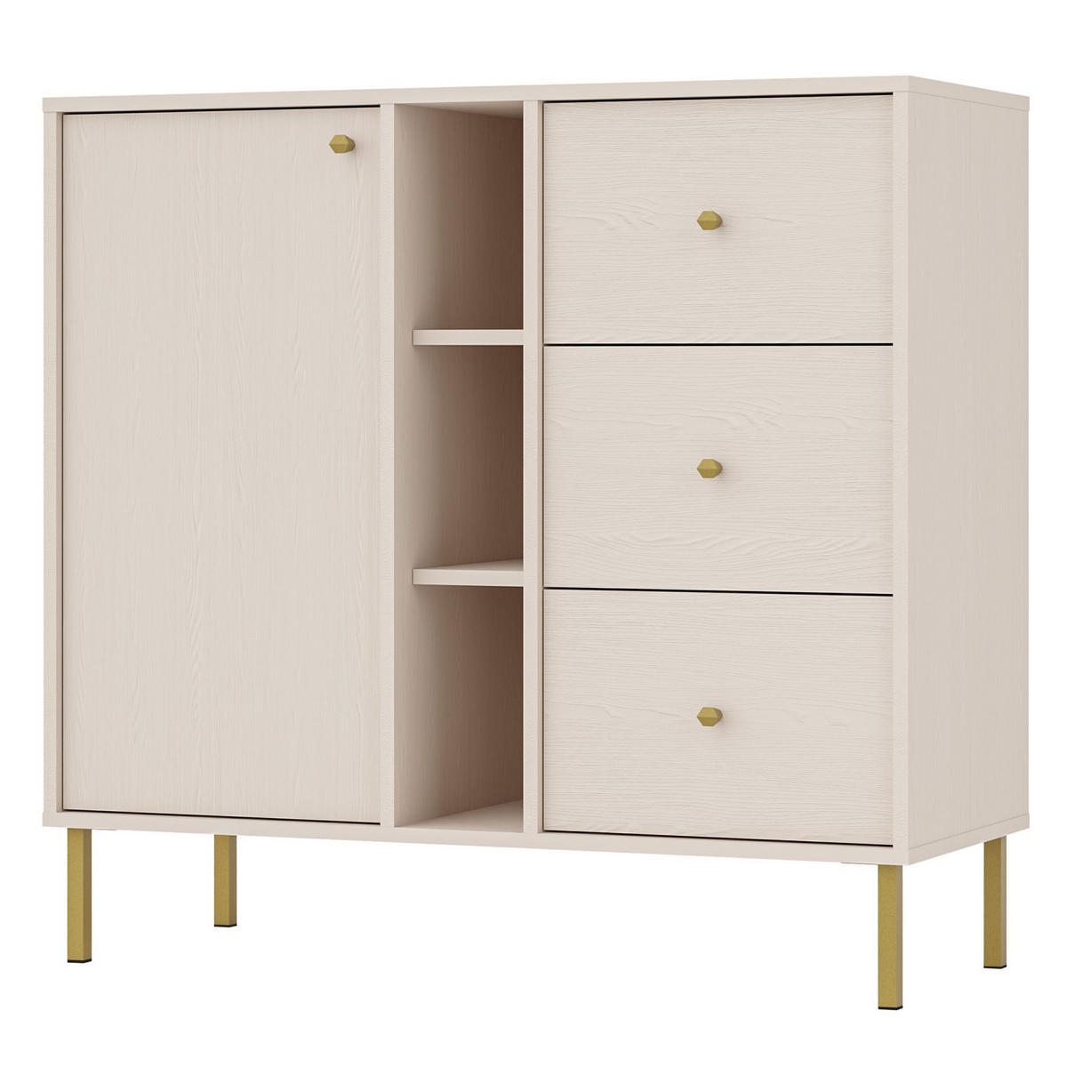 SIDEBOARD Oktio Sandbeige 100 cm - Beige/Goldfarben, Holzwerkstoff/Metall (100.2/95/40.8cm) - Selsey
