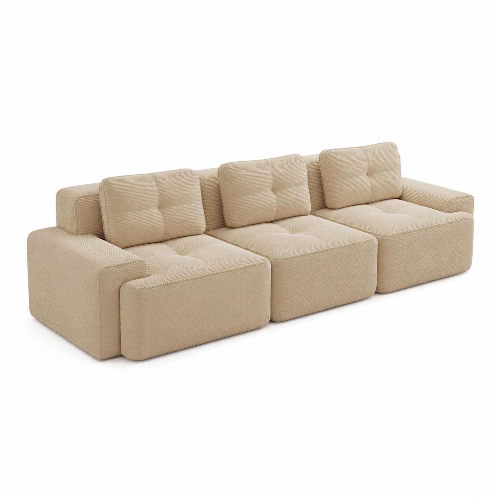 MODULSOFA boneless mit Tiefsitz 74 cm Cord Beige 3-Sitzer - Beige, Kunststoff (104/69/293cm) - Meubliv