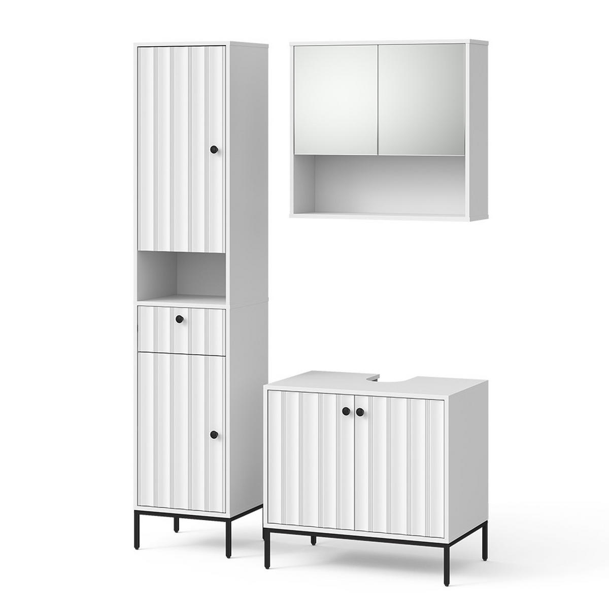 BADMÖBEL-SET Eliza Weiß Riffel 3 Teile - Weiß, Holzwerkstoff (70/65/45cm) - Vicco