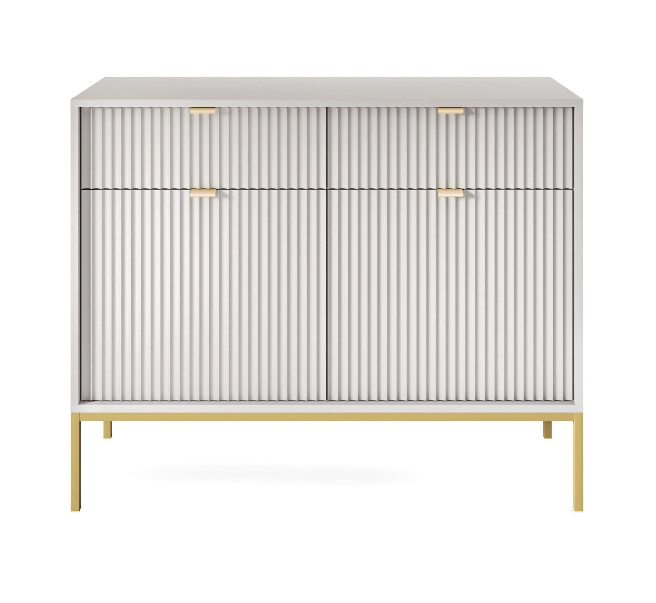 SIDEBOARD Eternas 2T 2S Grau 104/83/39 cm – goldene Füße, mit geriffelten Fronten - Goldfarben/Grau, Holzwerkstoff (104/83/39cm) - AX Living