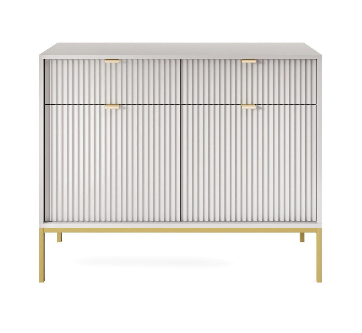 SIDEBOARD Eternas 2T 2S Grau 104/83/39 cm – goldene Füße, mit geriffelten Fronten - Goldfarben/Grau, Holzwerkstoff (104/83/39cm) - AX Living