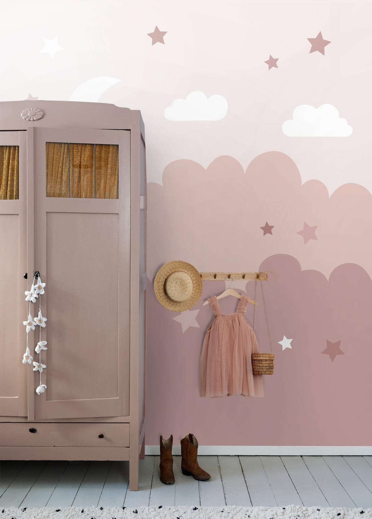 FOTOTAPETE Wolken und Sterne 200 x 279 cm - Pink, Papier (200/279cm) - ESTAhome