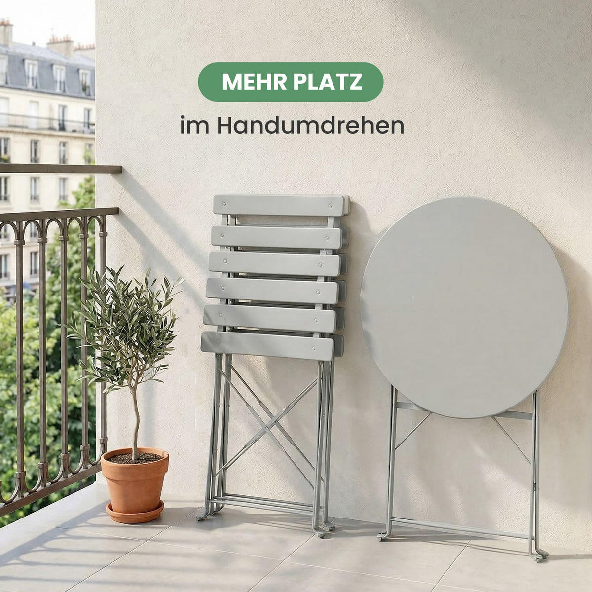 BALKONSET 3-er Set Metall Grau - Grau, Metall - Akord