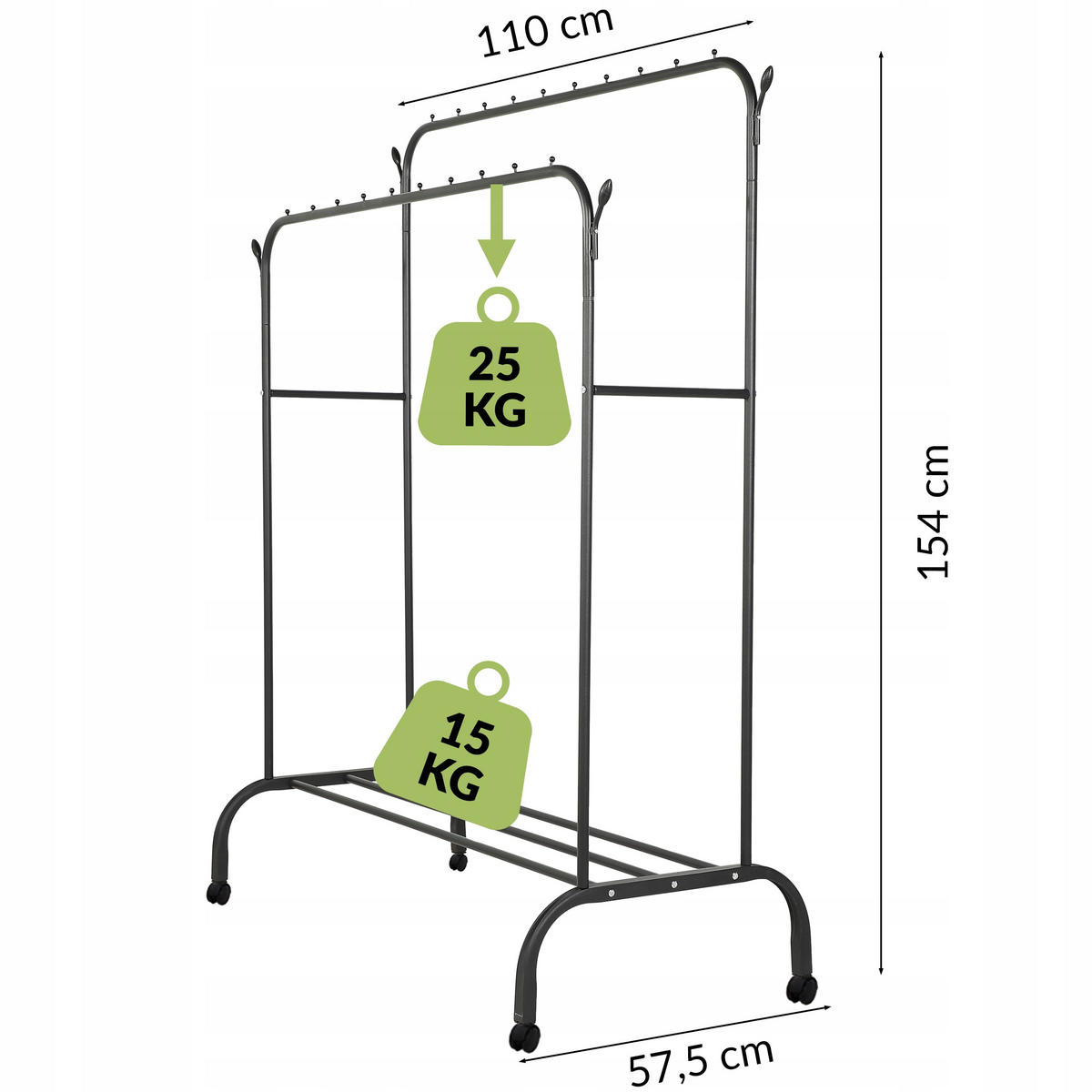 KLEIDERSTÄNDER - Schwarz, Metall (110/154/57.5cm) - KRUMAD