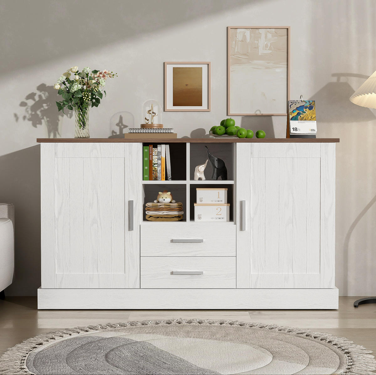 SIDEBOARD 140/40/79,5 cm aus Spanplatte mit Sanftschluss-Scharnieren Weiß/Braun - Braun, Holzwerkstoff (140/79.5/40cm) - Modenvie