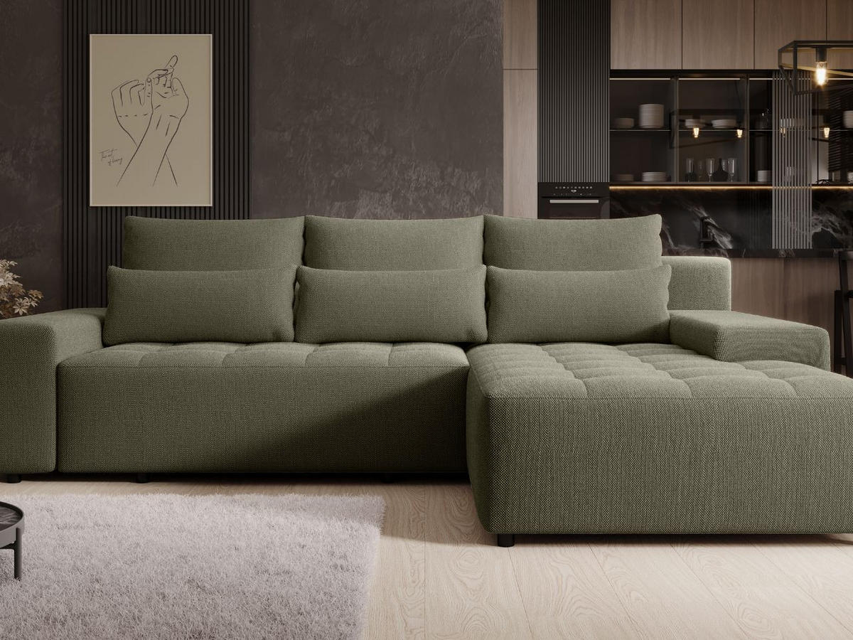 ECKSOFA Vento Dunkelgrün - Dunkelgrün/Schwarz, Holz/Kunststoff (280/184cm) - Graingold