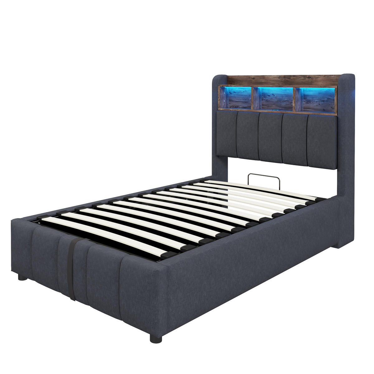 POLSTERBETT 90/200 cm Grau mit LED-Beleuchtung und USB-Anschluss aus Leinenstoff - Grau, Textil (90/200cm) - OKWISH