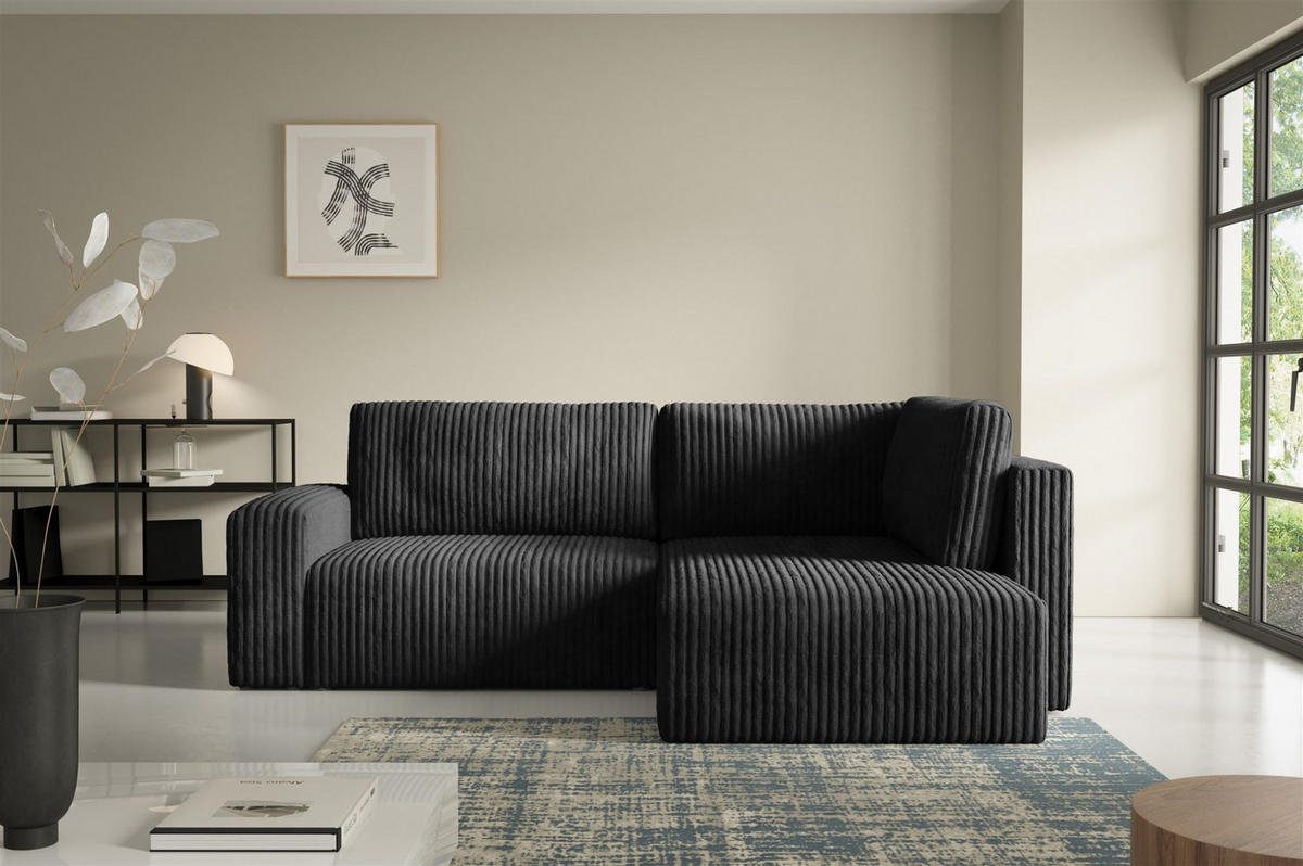 ECKSOFA Natalia Xl - Schwarz, Holzwerkstoff/Textil (245/182cm) - Fun Möbel