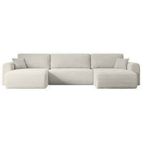 WOHNLANDSCHAFT mit Schlaffunktion und Bettkasten ORRO-U - 362x145x83 cm Creme Cord - Hellgrau/Creme, Holzwerkstoff/Kunststoff (362/83/145cm) - ALTDECOR