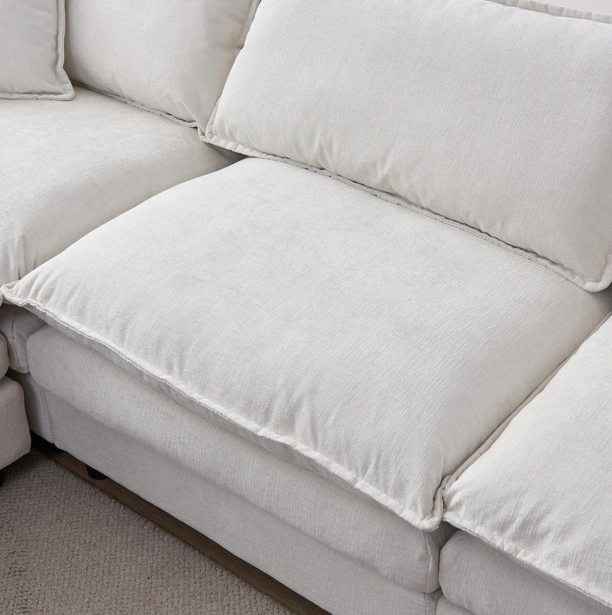 ECKSOFA 272/131/85 cm aus Chenille mit modularem Hocker Beige - Beige, Textil (154/267cm) - Modenvie