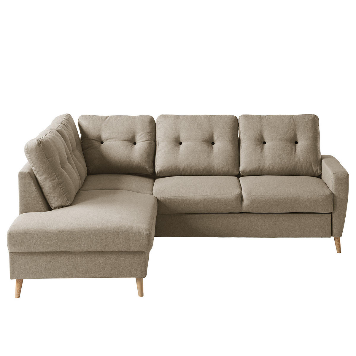 ECKSOFA mit Ottomane - Webstoff - Hellbraun/Cappuccino, Holz/Textil (230/200cm) - home24