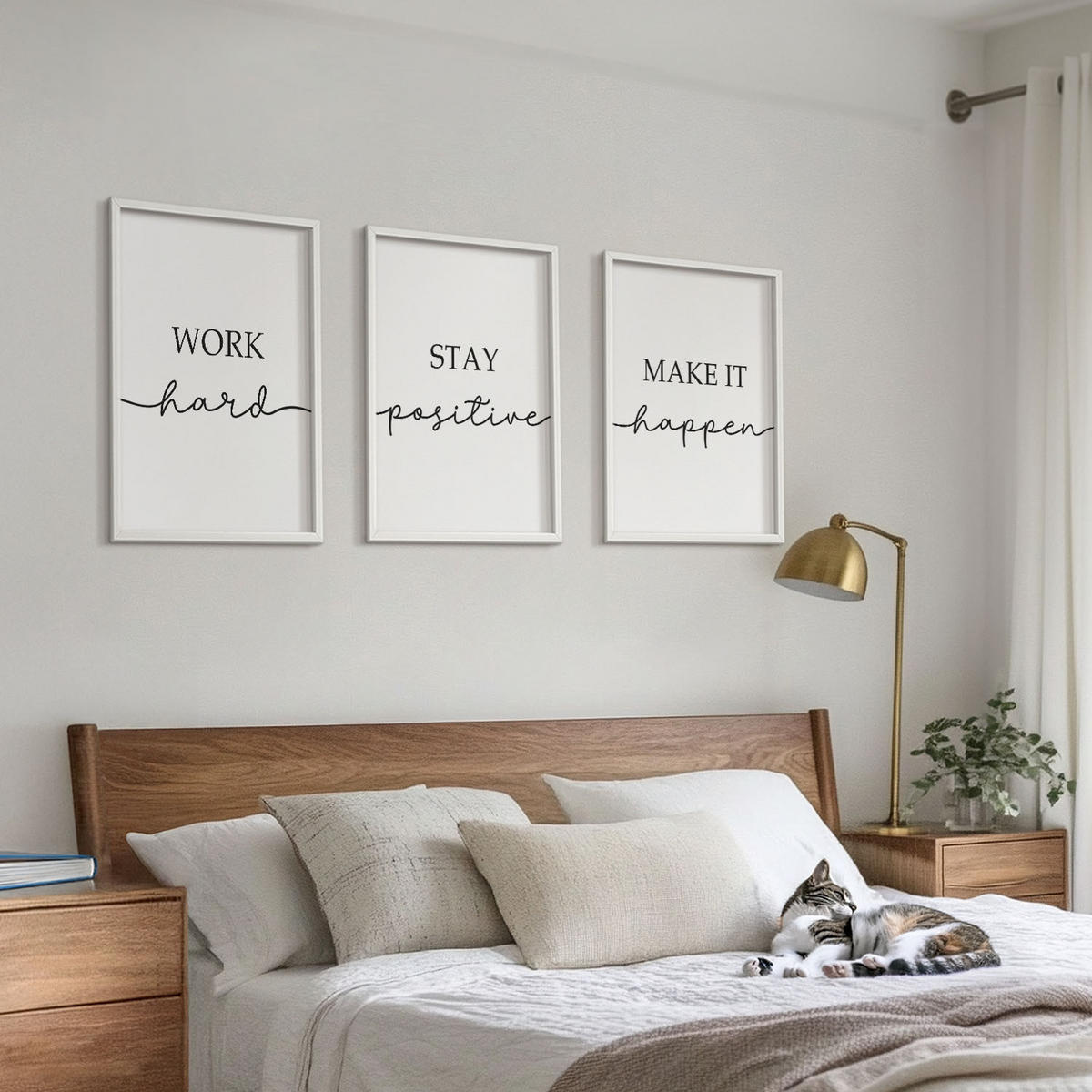 BILDER SET 3er Set - 40x60 cm Weißer Rahmen - Minimalistische Motivationsinschriften - Weiß, Kunststoff (40/60cm) - TULUP