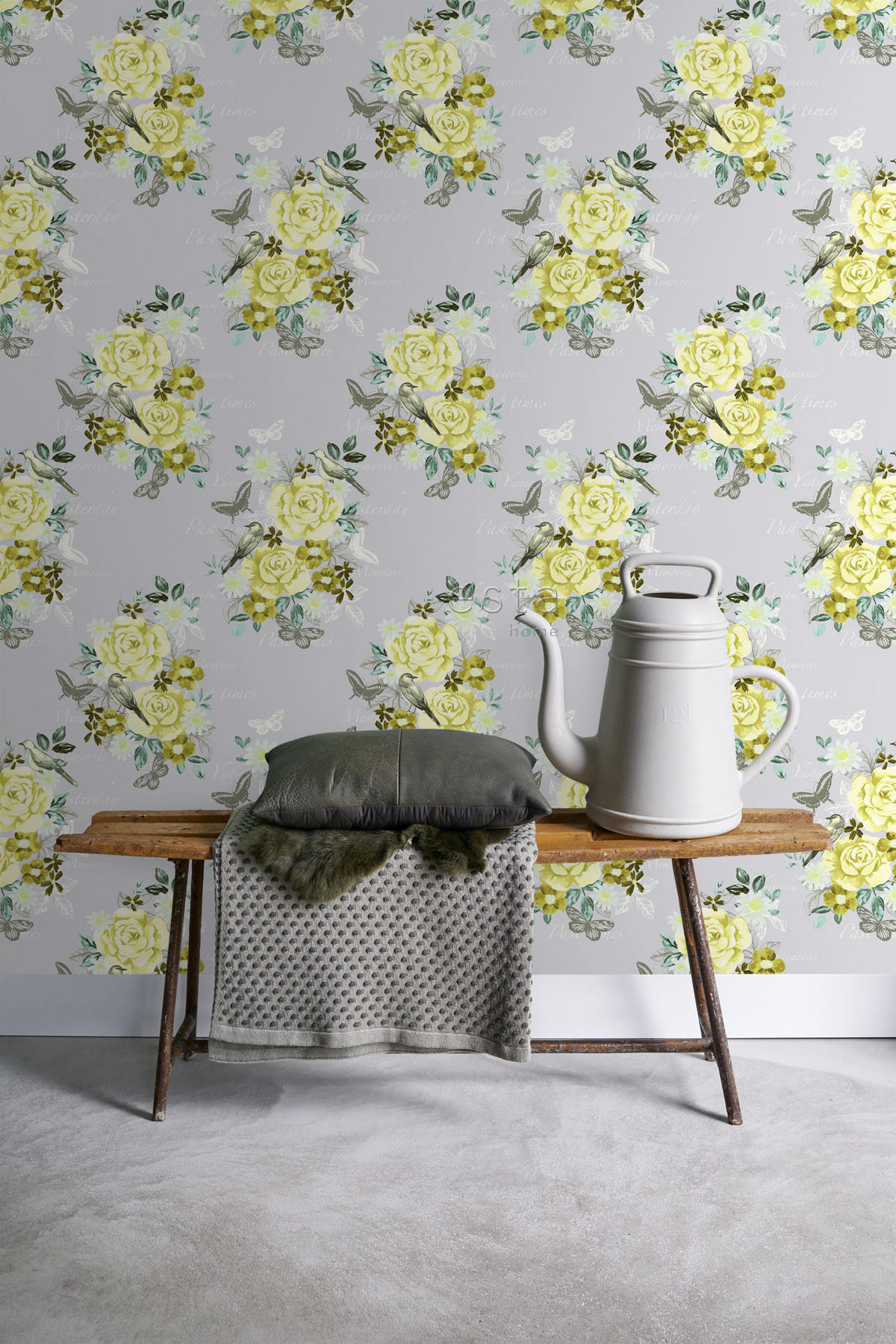 TAPETE Blumen und Vögel 53 cm x 10.05 m - Gelb, Papier (53/1000cm) - ESTAhome