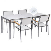 GARTENMÖBEL SET 4-Sitzer Keramik-Glas Marmor Optik cm Textil weiß Cosoleto/Grosseto - Silberfarben/Weiß, Glas - Beliani