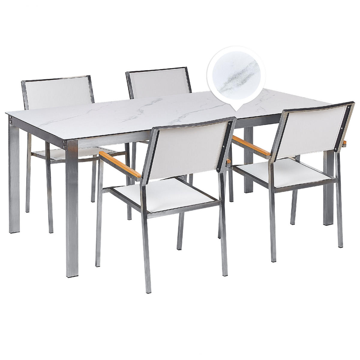 GARTENMÖBEL SET 4-Sitzer Keramik-Glas Marmor Optik cm Textil weiß Cosoleto/Grosseto - Silberfarben/Weiß, Glas - Beliani