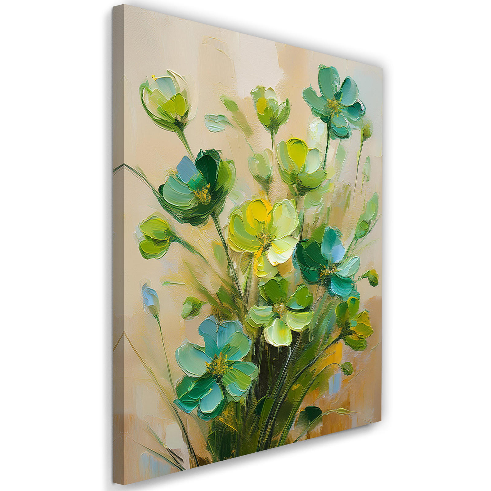 WANDBILD grün gemalte blume - Grün, Textil (40/60cm) - Feeby