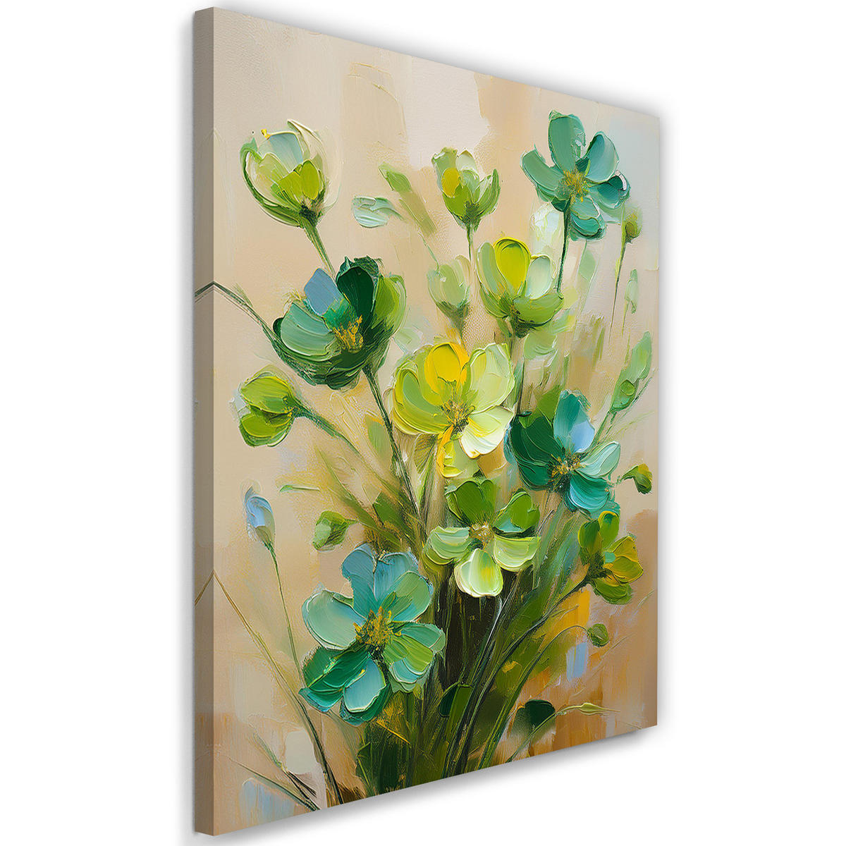 WANDBILD grün gemalte blume - Grün, Textil (40/60cm) - Feeby