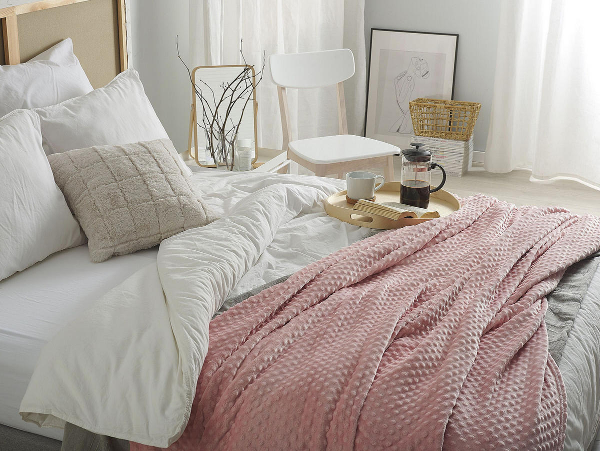 DECKE Rosa Samur 220/200 cm - Pink, Textil (200/220cm) - Beliani