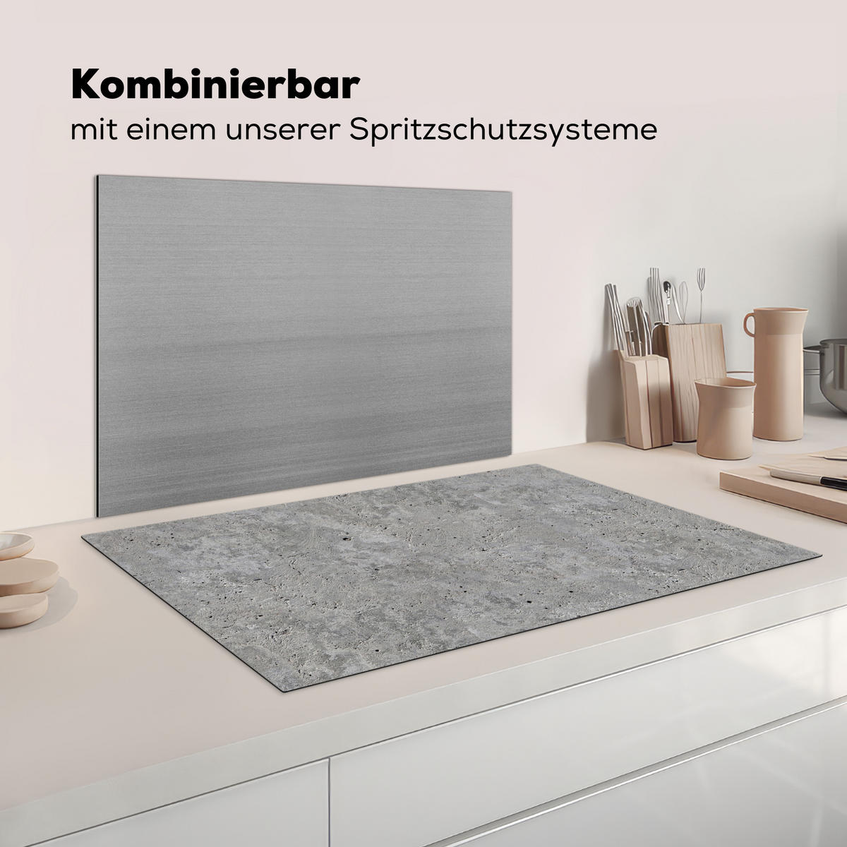 HERDABDECKPLATTE Beton - Schiefer - Grau - Struktur aus Beton Induktionsmatte 83x51 cm - Hellgrau, Kunststoff (83/51.5/0.2cm) - MuchoWow