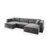 WOHNLANDSCHAFT SARMO M Grau Velours-Stoff mit Schlaffunktion - Grau, Holz (347/70/148cm) - MASSENO