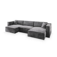 WOHNLANDSCHAFT SARMO M Grau Velours-Stoff mit Schlaffunktion - Grau, Holz (347/70/148cm) - MASSENO