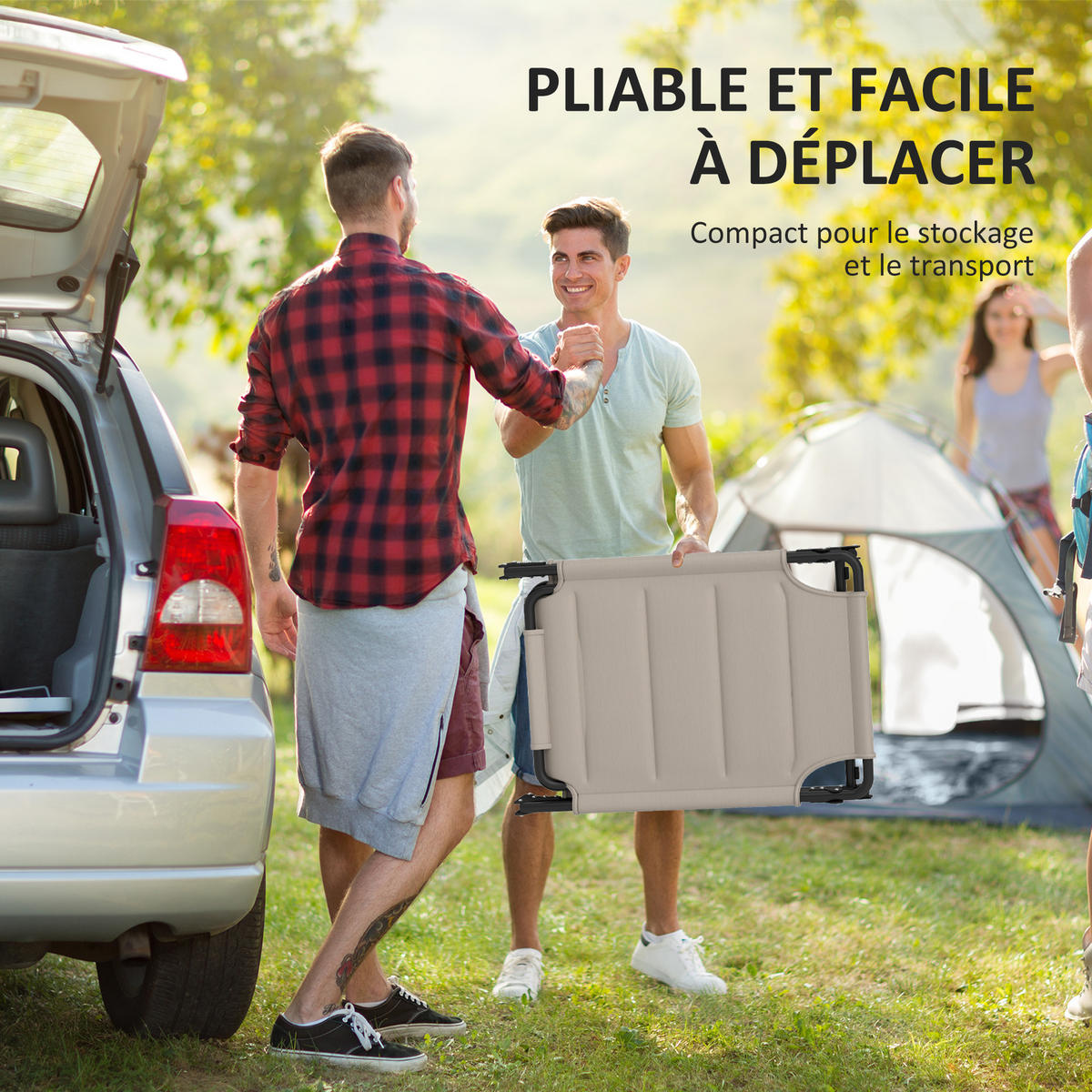 SONNENLIEGE 2er-Set DE-15652 klappbar, verstellbares Sonnendach Khaki - Mokka, Metall (200/45/70cm) - ComfortXL