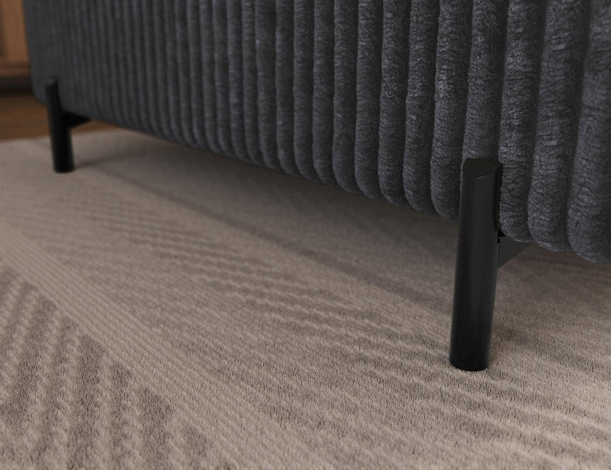 ECKSOFA COLESIO L-Form, Schlaffunktion, Bettkasten, verstellbare Kopfstützen, Wellenfederung, Metallfüße, breiter Cordstoff - Anthrazit/Schwarz, Kunststoff/Metall (204/269cm) - Wohnideebilder