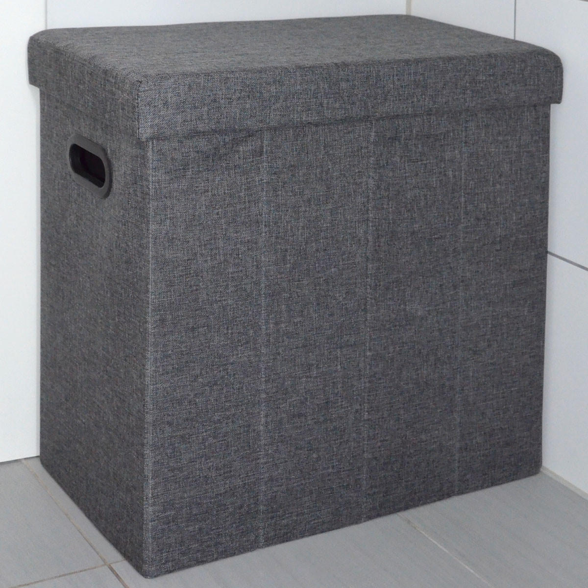 WÄSCHEKORB mit Deckel, 50/25/49 cm Grau - Grau, Textil (26/49/50cm) - Dunedesign