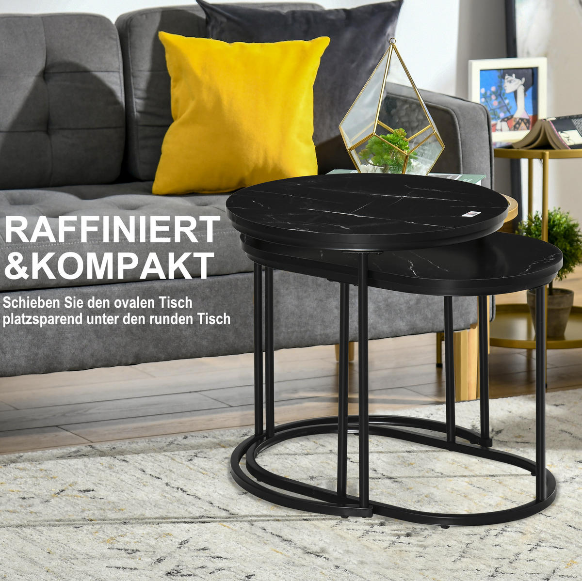 SADA konferenčních stolků z oceli a MDF 50x50x50,5 cm a 60x36x43,5 cm černá stohovatelná s nastavitelnými nožkami - černá, kov (50/50/50.5cm) - Modfu