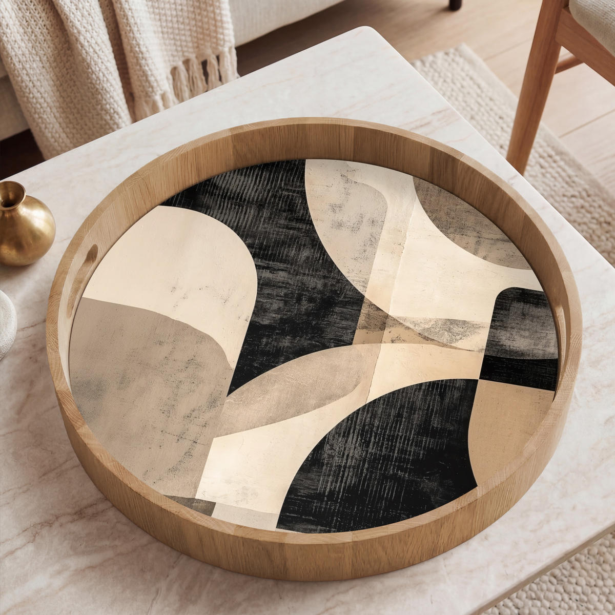 SERVÍROVACÍ PODNOS Abstraktní - Tvary - Moderní - Béžová 50x50 cm - béžová, dřevo (50/5/5cm) - OnlyWow