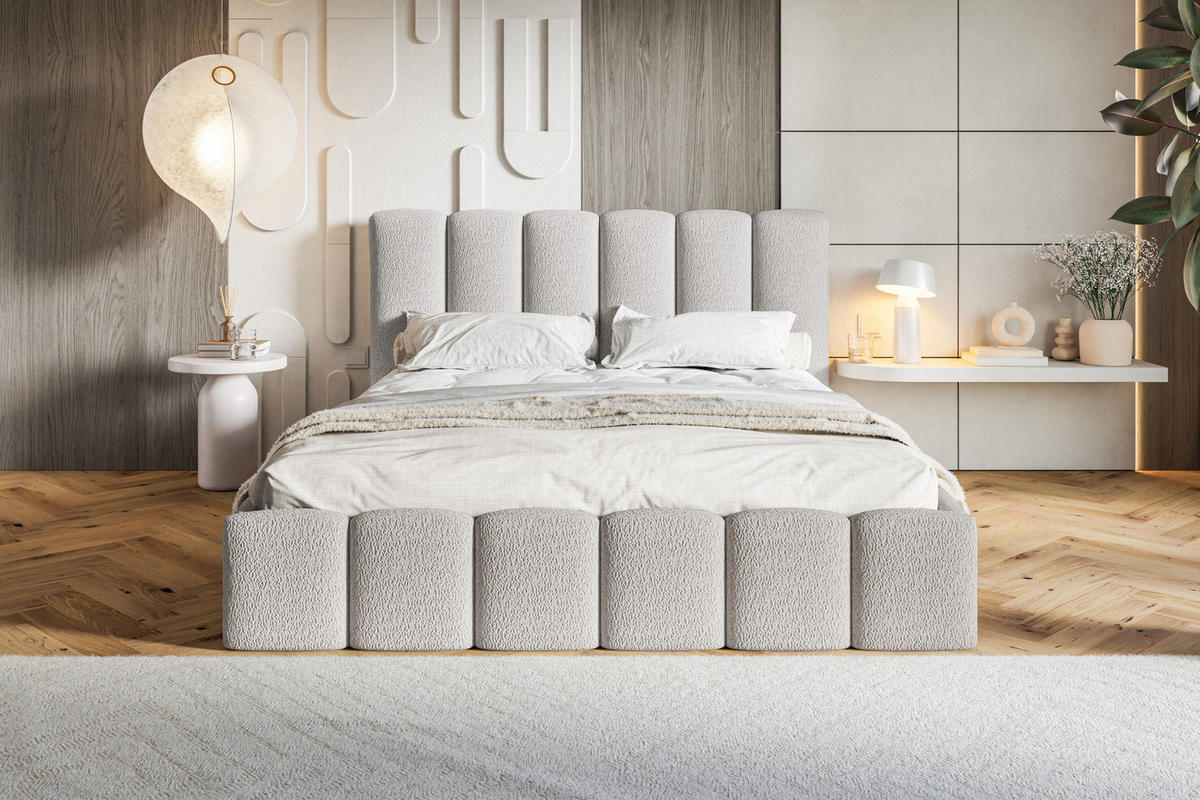 POLSTERBETT 160x200 Palermo mit Bettkasten, Lattenrost, Boucle, Hellgrau - Hellgrau, Holz/Textil (160/200cm) - Emporius