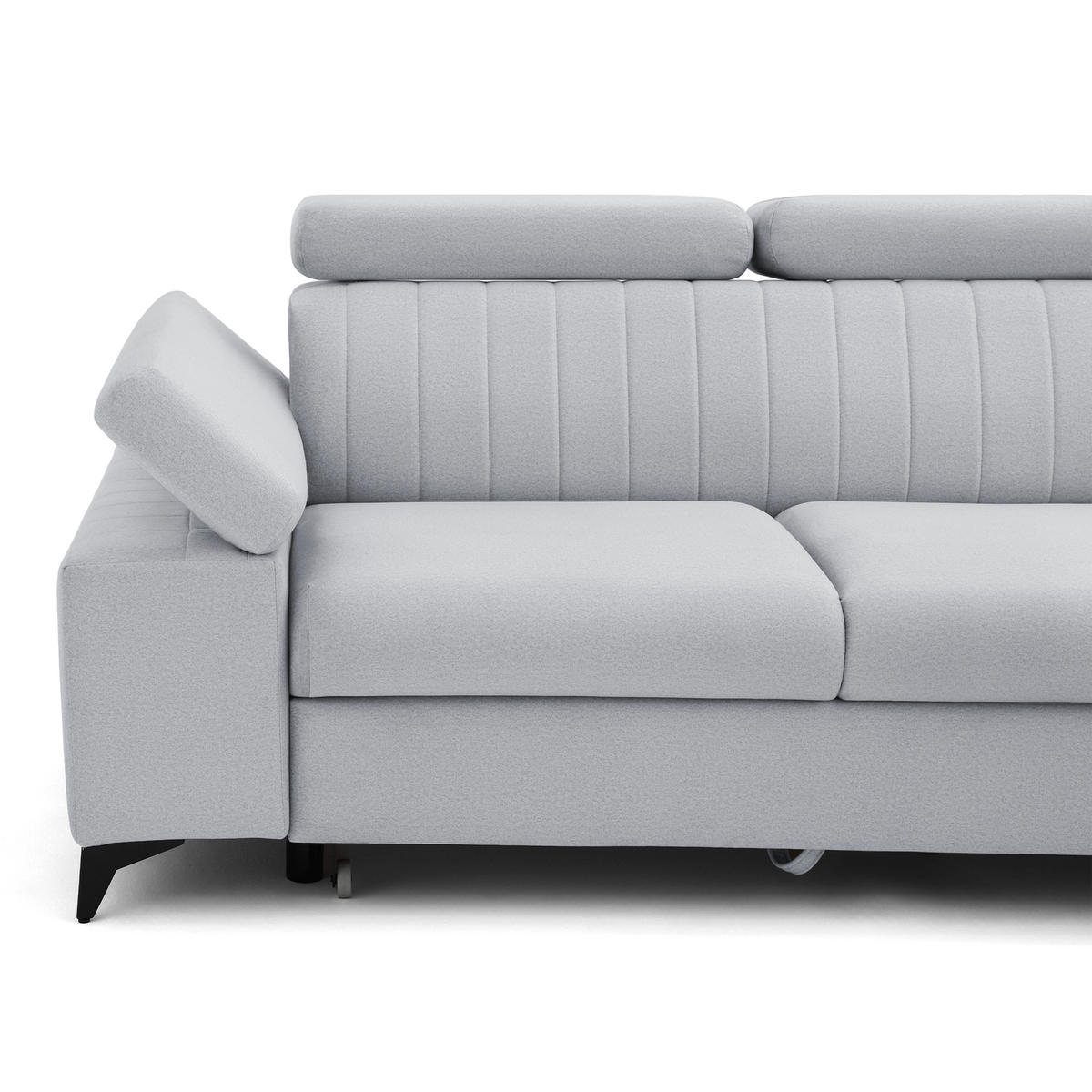 ECKSOFA FELIX L Rechts mit Schlaffunktion Velours Hellgrau - Hellgrau/Schwarz, Holz/Textil (176/257cm) - Muffo
