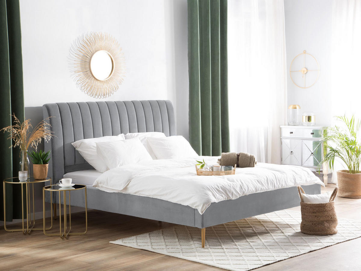 POLSTERBETT 180/200cm Grau Marville - Grau, Textil (180/200cm) - Beliani
