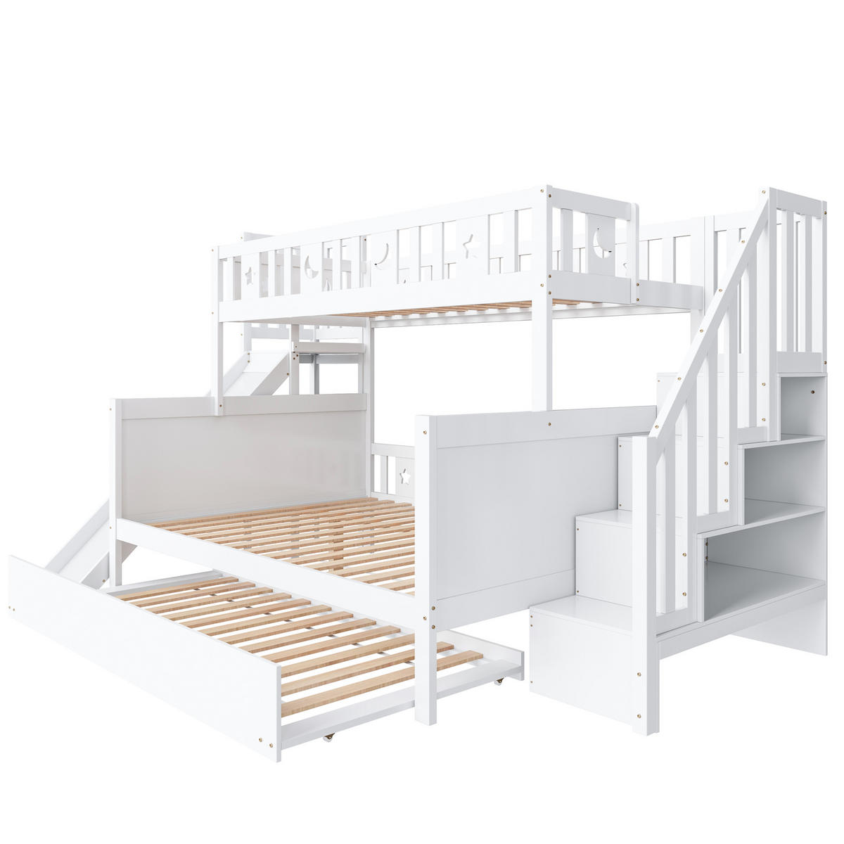 ETAGENBETT 90/200 cm und 140/200 cm weiß mit Sicherheitsrutsche und Regal - Weiß, Holz (90/200cm) - OKWISH