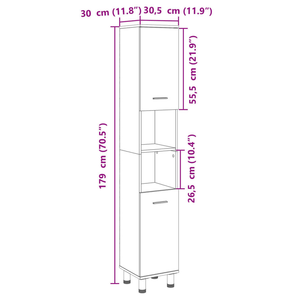 BADSCHRANK Sonoma-Eiche 30,5/30/179 Cm Holzwerkstoff - Braun, Holzwerkstoff (30/179/30.5cm) - vidaXL
